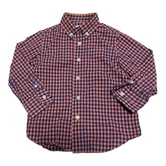 J.Crew Crewcuts Orange‑Blue Gingham Button‑Down Shirt Preppy Fall Boy's 2 - Picture 1 of 7